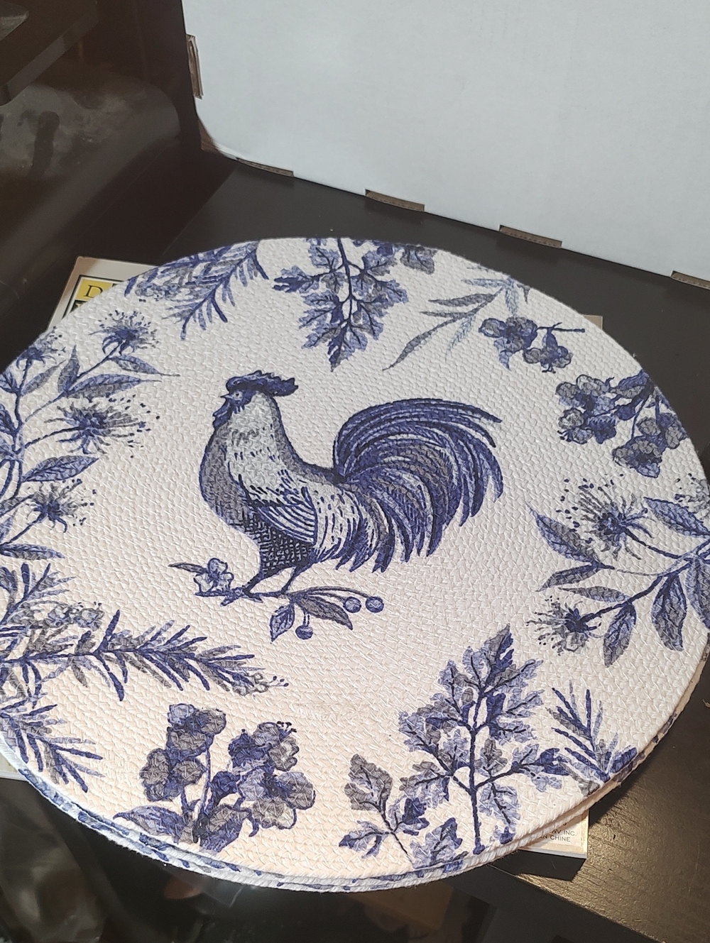 Blue Rooster Round Placemats Set - Blue and White Set Of 4 New